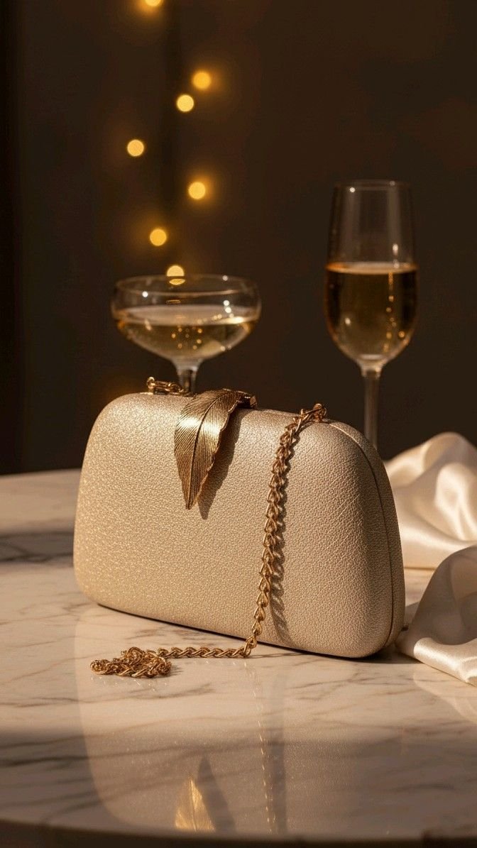 Luxe Metallic Leaf Detail Shoulder Bag