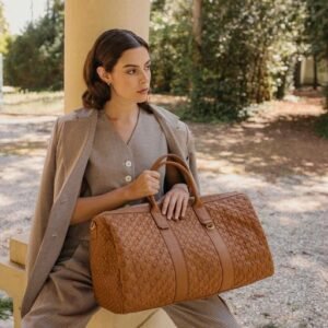 Woven Brown Weekender Travel Bag
